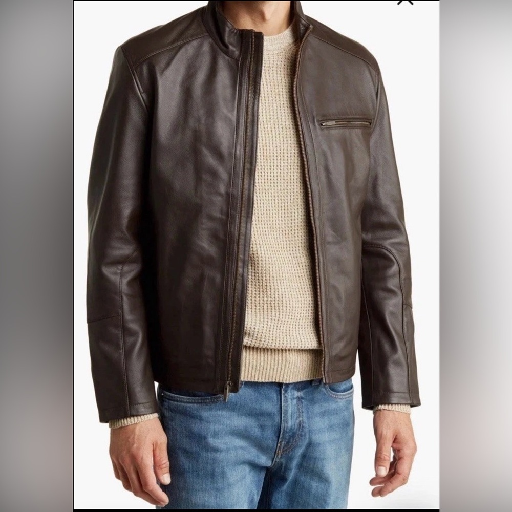 Cole Haan Leather Classic Leather Moto Jacket in Java || L || NWOT